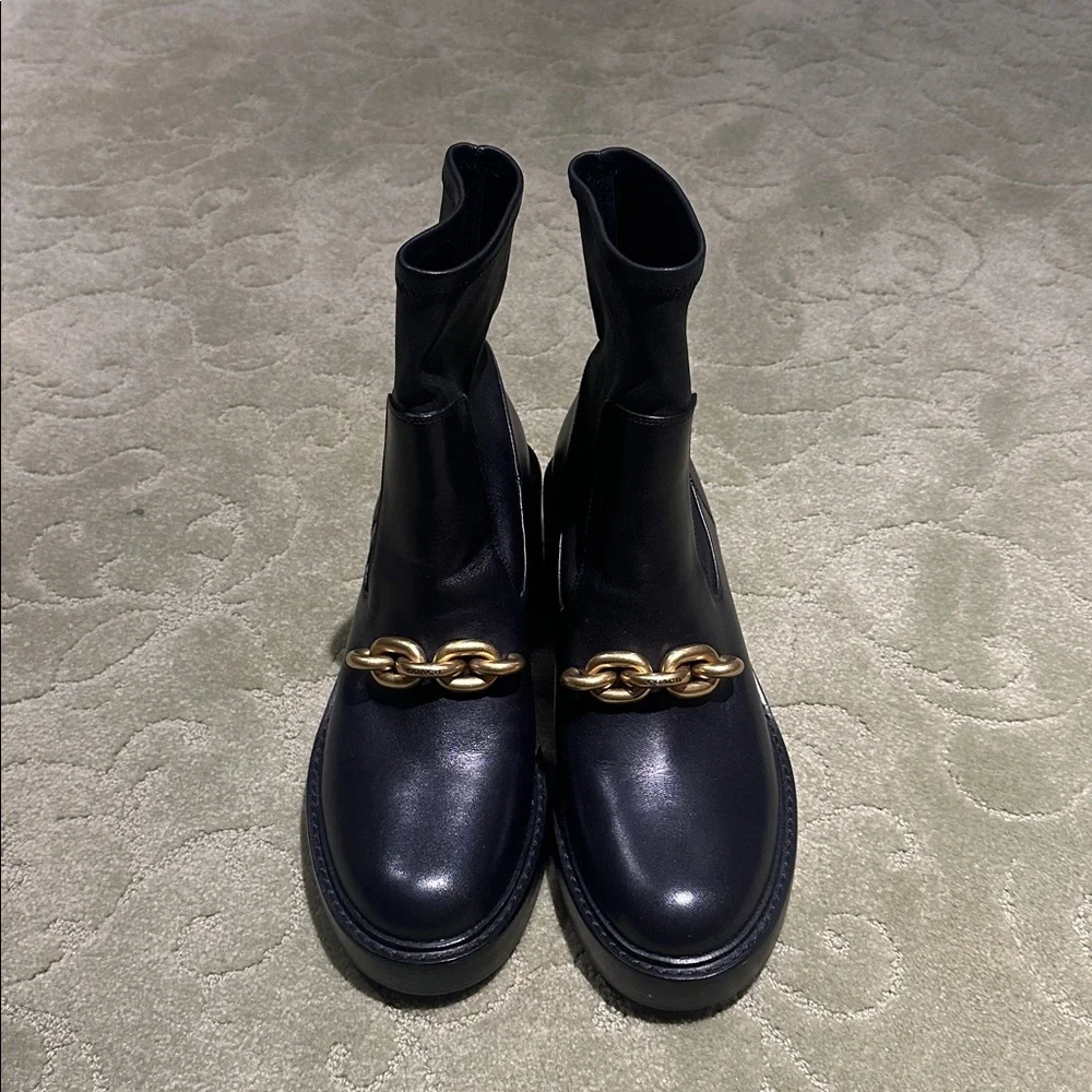 Coach Kenna Bootie | Black Ankle Boots with Chunky Gold Chain